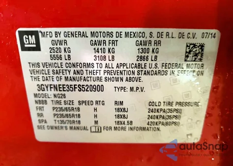 2015 Cadillac Srx Luxury Collection z USA, uszkodzony, nr VIN 3GYFNEE35FS520900